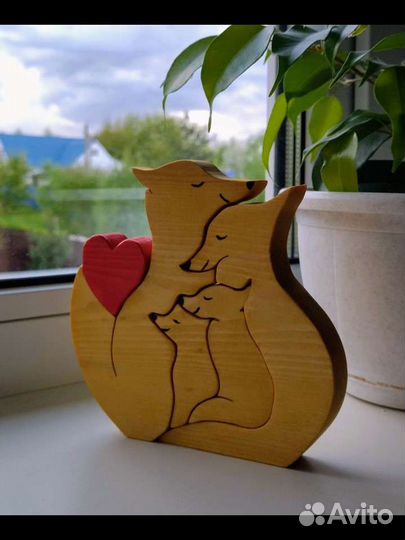 Деревянные фигурки и статуэтки, пазл, лисички