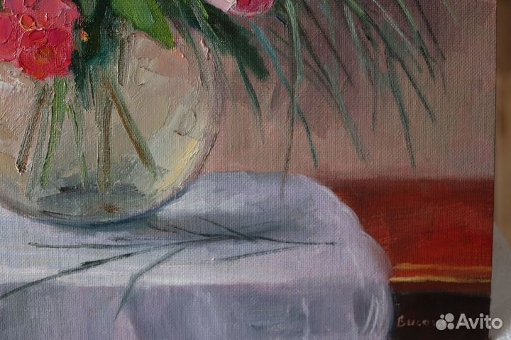 Картина маслом Цветы Тюльпаны 35х40см холст картон