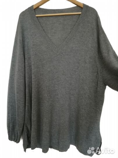 Свитер серый шерстяной кашемир 66-70 большой разме