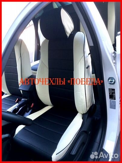 Чехлы Hyundai Tucson 3 из экокожи бело-чёрные