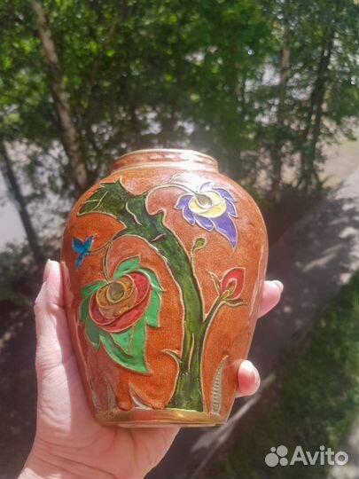 Металлическая ваза с эмалью (Индия, винтаж)