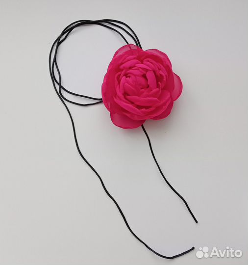 Чокер с пионом ярко-розовый
