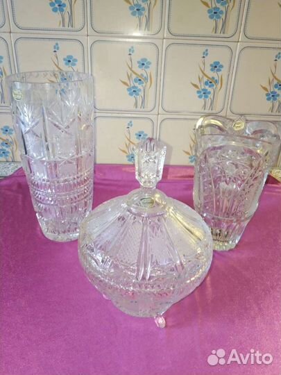 Ваза винтажная 1970-х годов, Богемский хрусталь