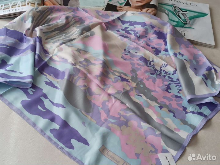 Платок Шелковый Christian Dior розовый голубой