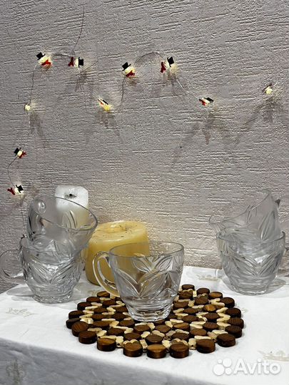 Хрустальная компотница с кружками и половником