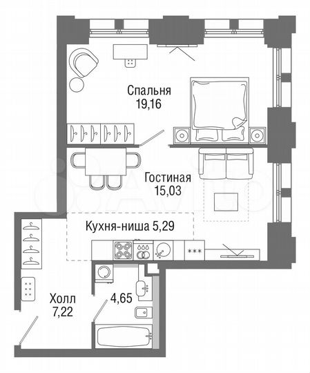 1-к. квартира, 51 м², 19/36 эт.