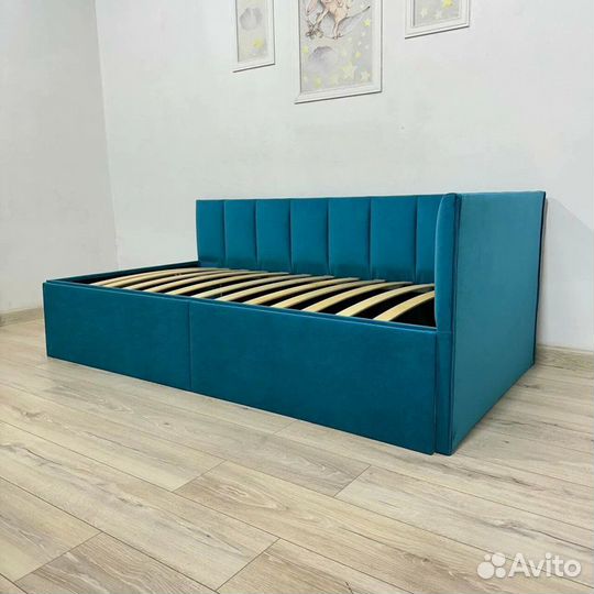 Детская кровать-диван угловая бирюзовый оттенок
