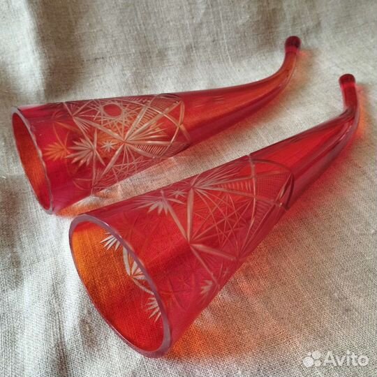 Хрусталь. Рог. Цветное стекло. Винтаж