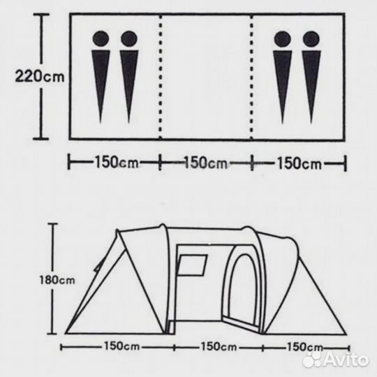 Палатка с тамбуром двухслойная 1909, 4-х-местная