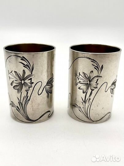 Набор 2 стопки серебро 84 проба, вес 63,3 гр