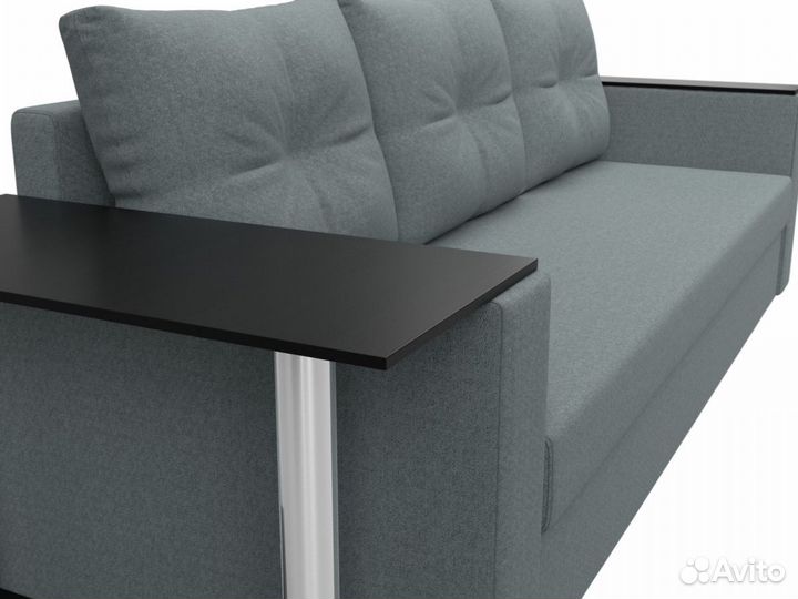 Диван прямой Атланта Лайт со столом слева, рогожка, амур серый