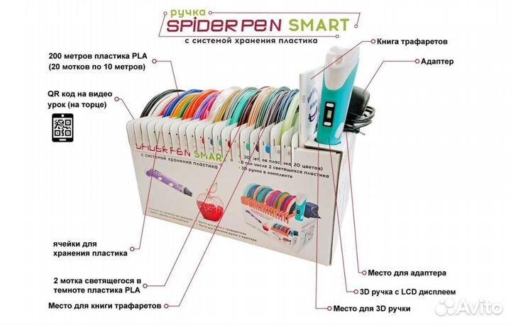 3D ручка spider PEN SMART + 200м пластик + трафаре