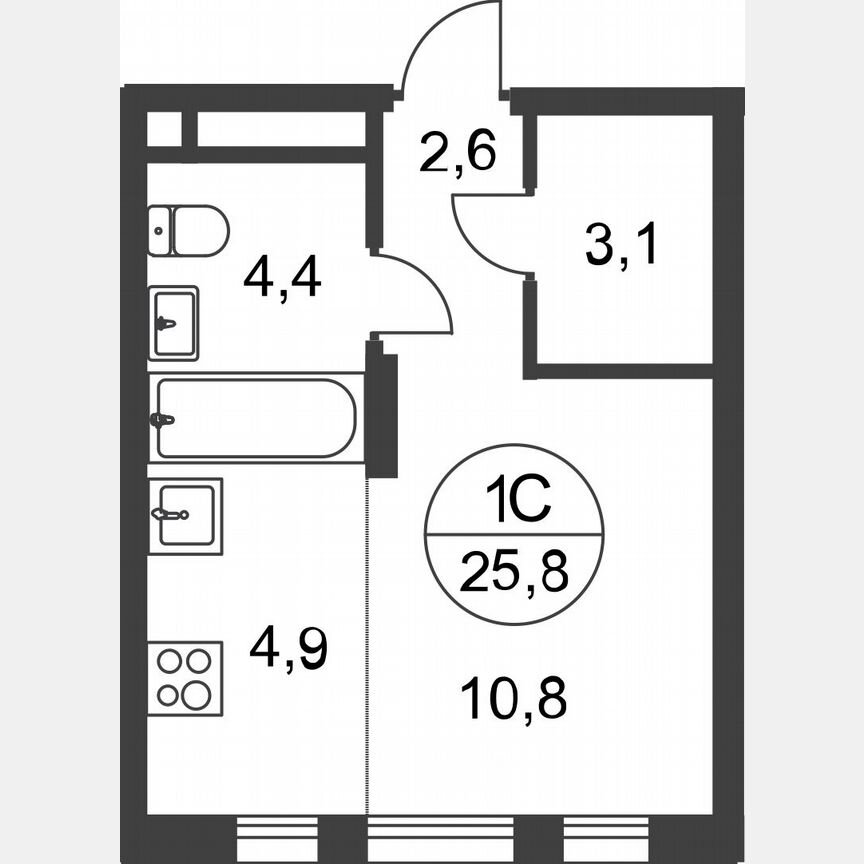 Квартира-студия, 25,8 м², 6/17 эт.