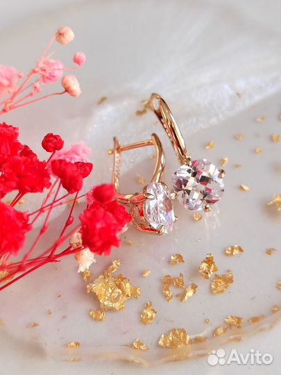 Серьги с цирконом покрытие золото 585 RG