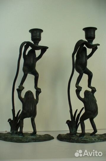 Подсвечник Лягушки.Латунь.Бронза