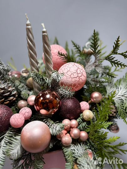 Новогодняя композиция Розовый микс