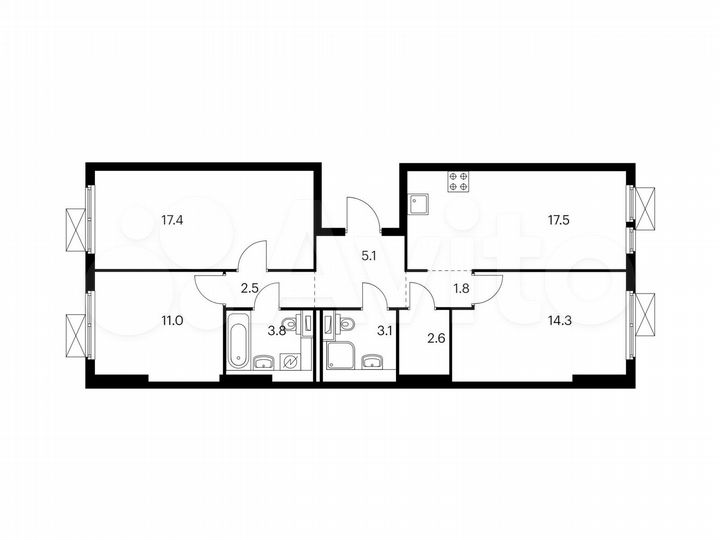 3-к. квартира, 79,1 м², 15/15 эт.