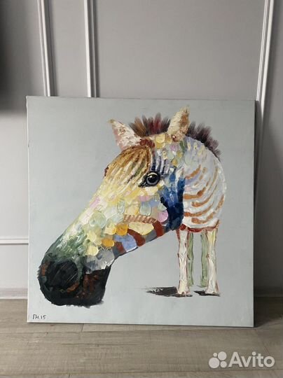 Картина-постер маслом на холсте пони лошадь