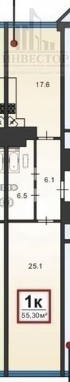 1-к. квартира, 55,3 м², 8/8 эт.