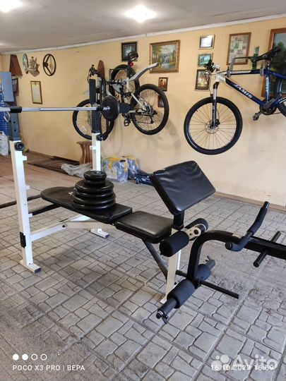 Скамья для жима со стойками и штангой бу