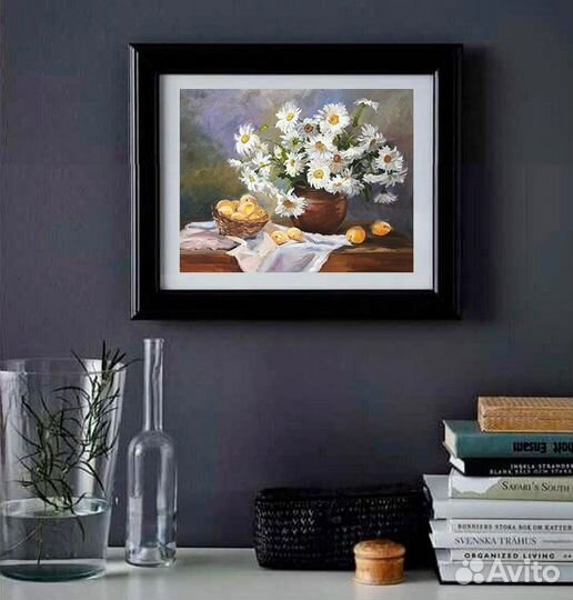 Картина маслом натюрморт с ромашками 50х60