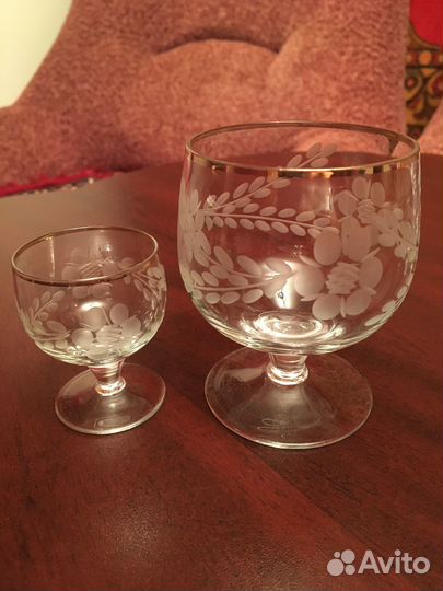 Бокалы, рюмки с позолотой, гравировка, СССР