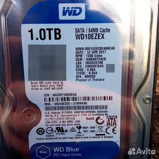 Жесткий диск WD blue 1TB HDD в упаковке