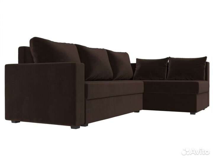 Диван угловой Мансберг правый угол, микровельвет, коричневый