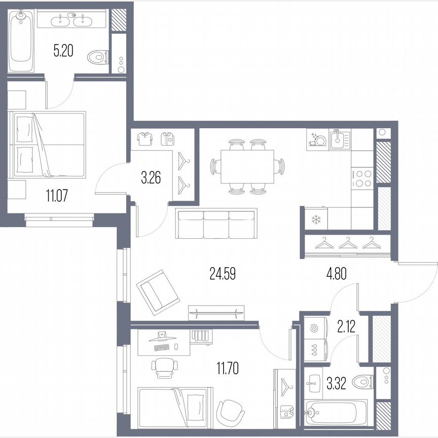 2-к. квартира, 66,1 м², 5/10 эт.