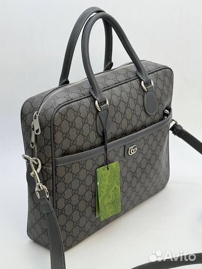 Портфель деловая сумка Gucci канва серый