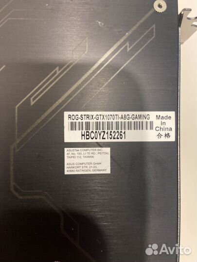 Видеокарта asus GeForce GTX 1070 Ti 8 гб