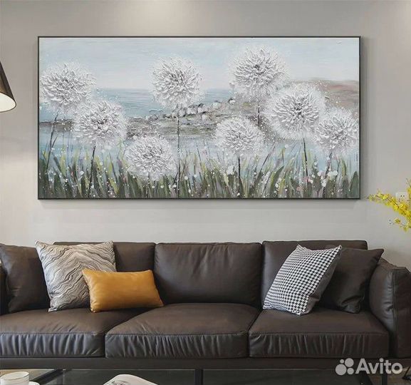 Картина маслом с Белыми одуванчиками
