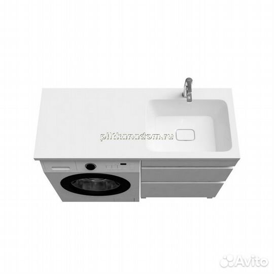 Тумба с умывальником напольная для стиральной машины с ящиками, 120 см, правая, белая, Iddis Optima