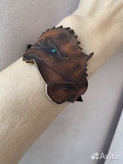 Кожаный мужской браслет-стилизация дракона