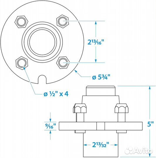 Ступица в сборе для лодочного прицепа (4 болта)
