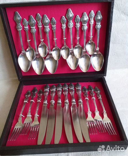 Набор столовых приборов мельхиор уральская роза