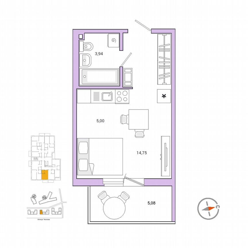 1-к. квартира, 25,3 м², 9/9 эт.