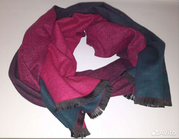 Палантин шерсть вискоза кашемир синий с малиновым