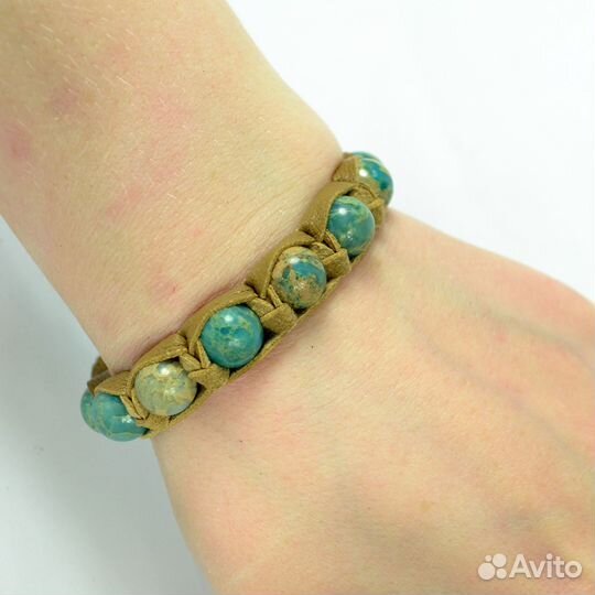 Сет браслетов шамбала из кожи с варисцитом