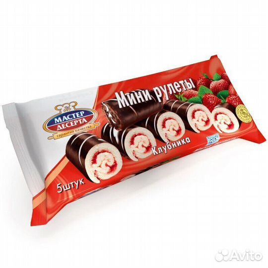 Рулеты бисквитные с кремом и клубничной начин 175г