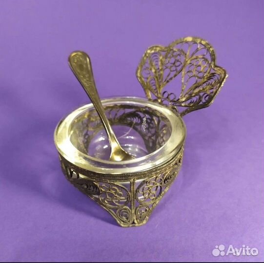 Солонка Горчичница СССР 1950-е Скань Мельхиор