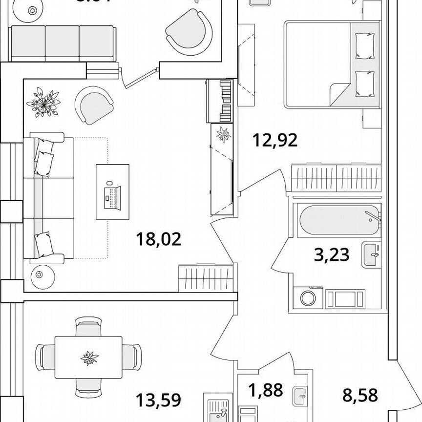 2-к. квартира, 62,5 м², 2/18 эт.