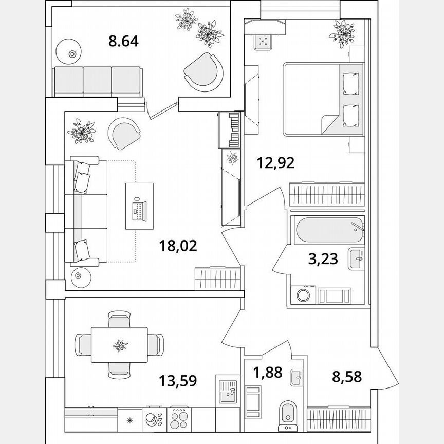 2-к. квартира, 62,5 м², 2/18 эт.