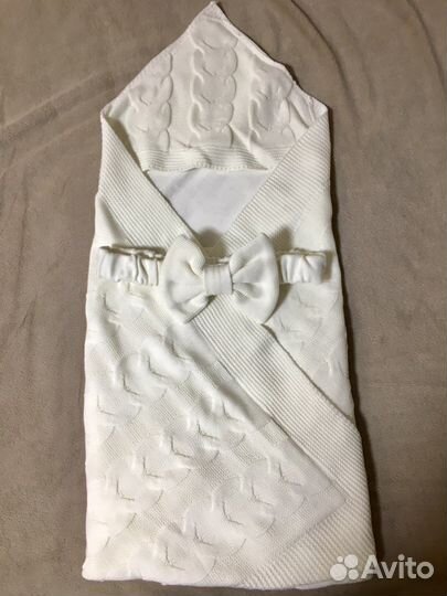 Плед-конверт вязаный на хлопковой подкладке