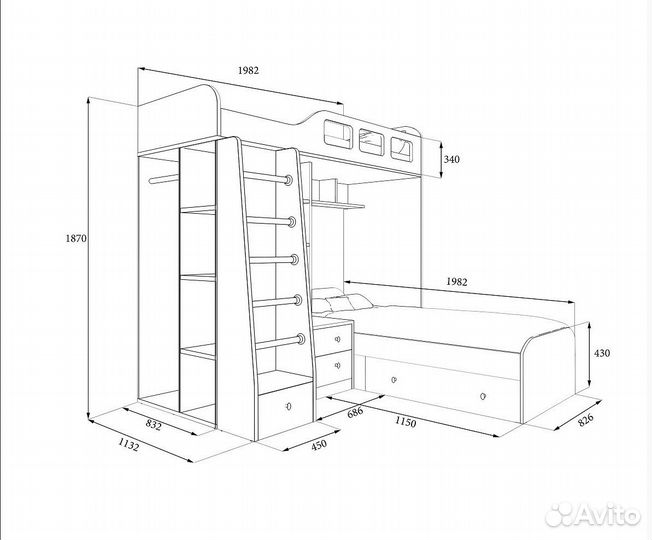 Двухъярусная кровать Астра 4