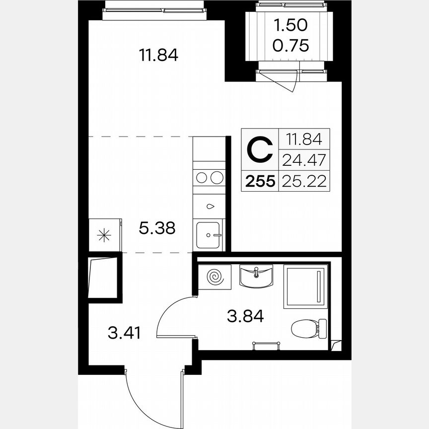 Квартира-студия, 25,2 м², 9/9 эт.