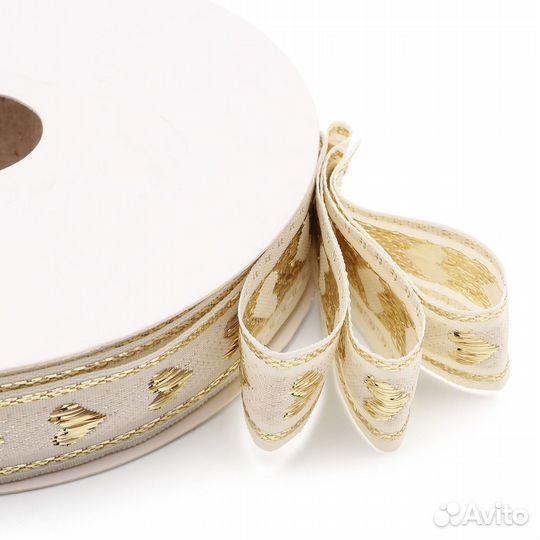 Белый/золото 15005 Тесьма металлизированная 'Сердечки' 15мм*25м (белый/золото), 25 м