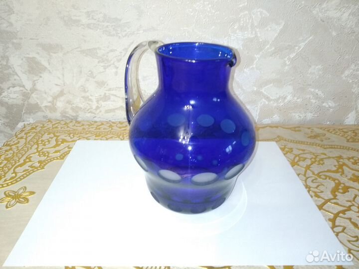 Кувшин голубое кобальтовое стекло