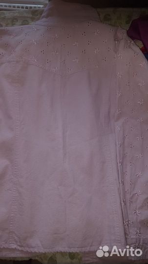 Джинсовая рубашка светло сиреневая Denim &Co р.62