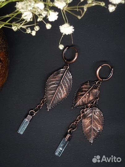 Серьги ручной работы, аквамарин, гальваника